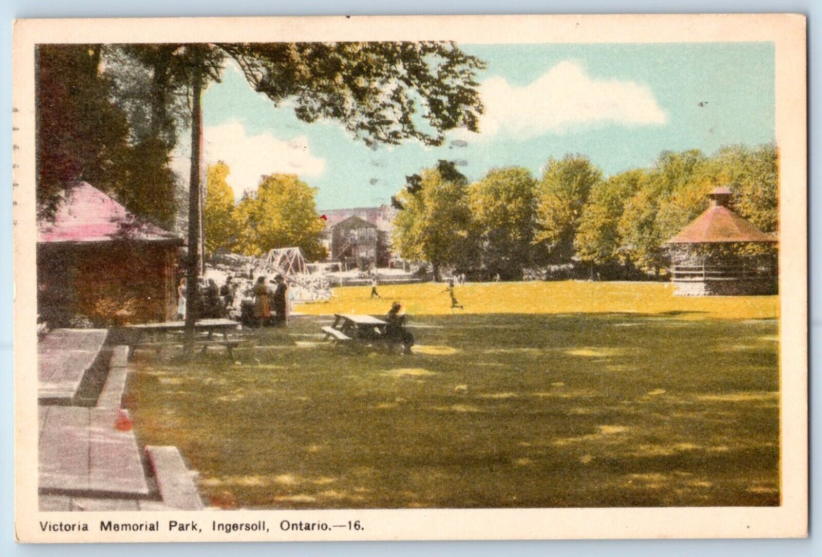 Ingersoll Ontario Canada Postcard Victoria Memorial Park 1957 Vintage