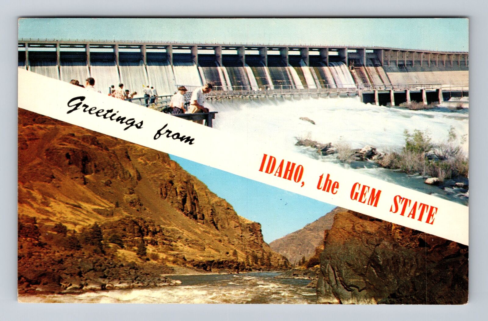 ID-Idaho, Scenic Banner Greetings, American Falls Dam Vintage c1961 Postcard
