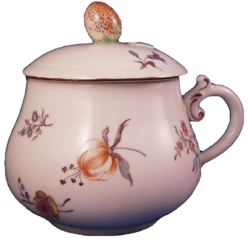 Antique 18thC Hoechst Porcelain Pot de Creme Lidded Cup Porzellan Tasse Hochst