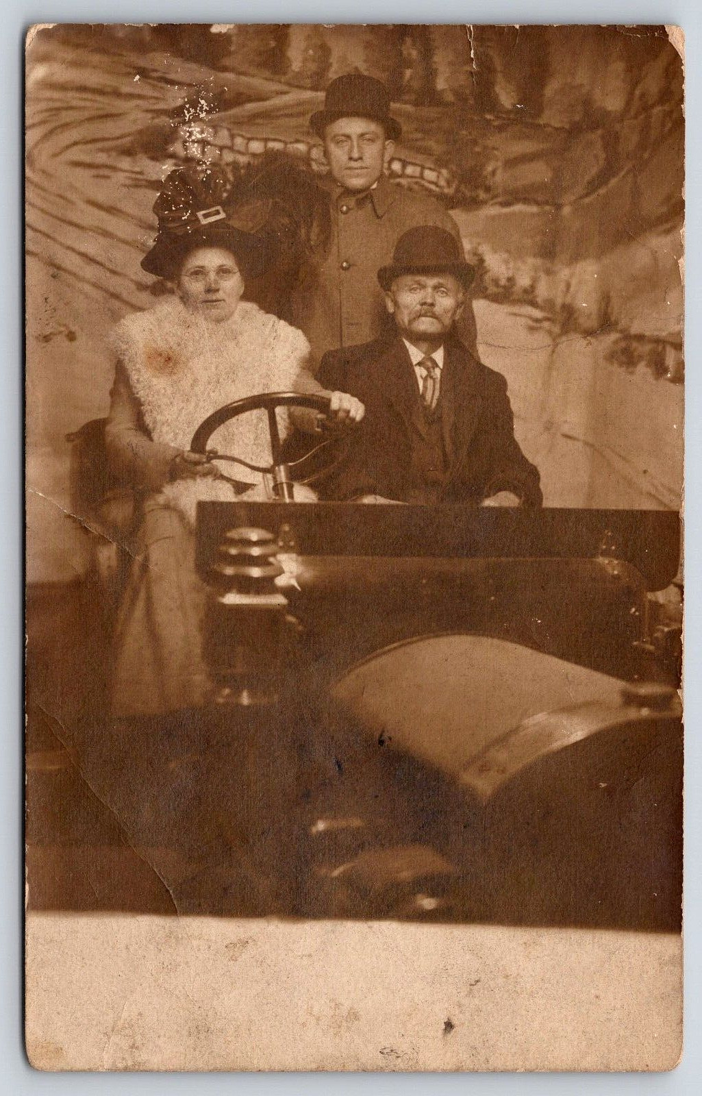 Original Old Vintage Antique Postcard Real Photo Picture Car Lady Gentlemen