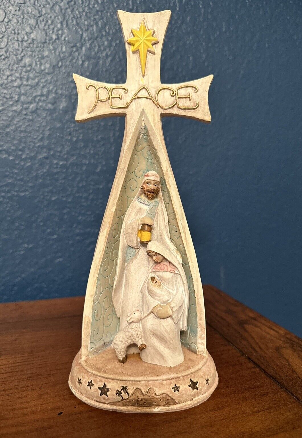 Nativity Scene Jesus Mary Joseph Holy Family Cross With Peace