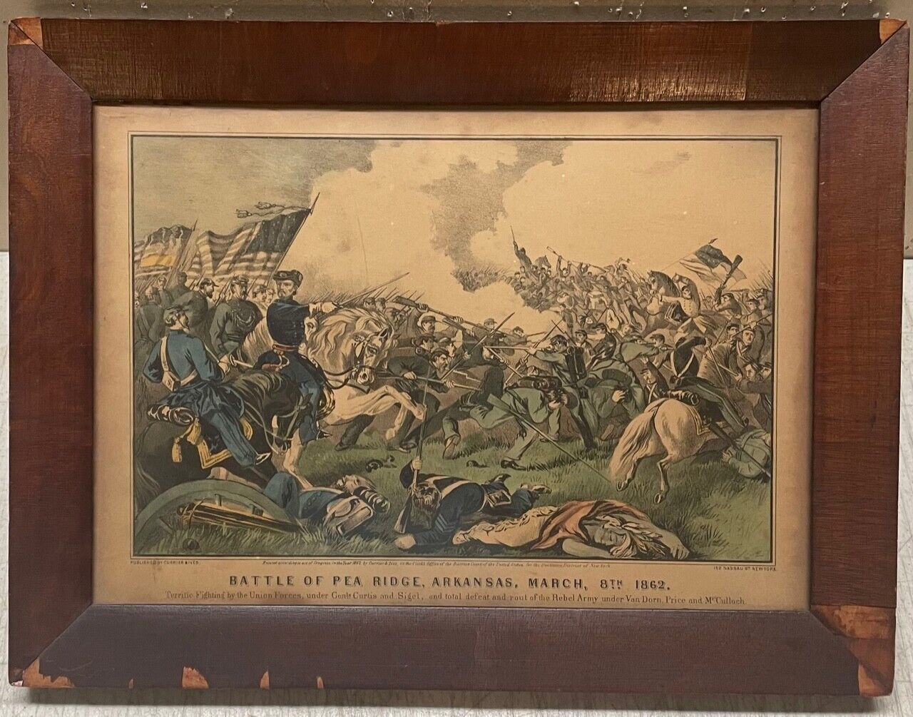 ORIGINAL Antique BATTLE of PEA RIDGE Arkansas CIVIL WAR Currier & Ives Print