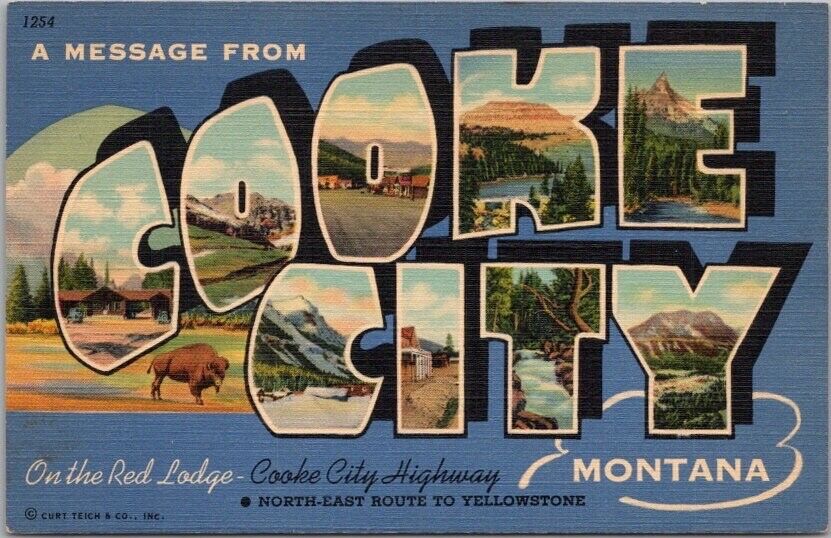 COOKE CITY, Montana Large Letter Postcard Red Lodge Highway / Linen c1940 Unused