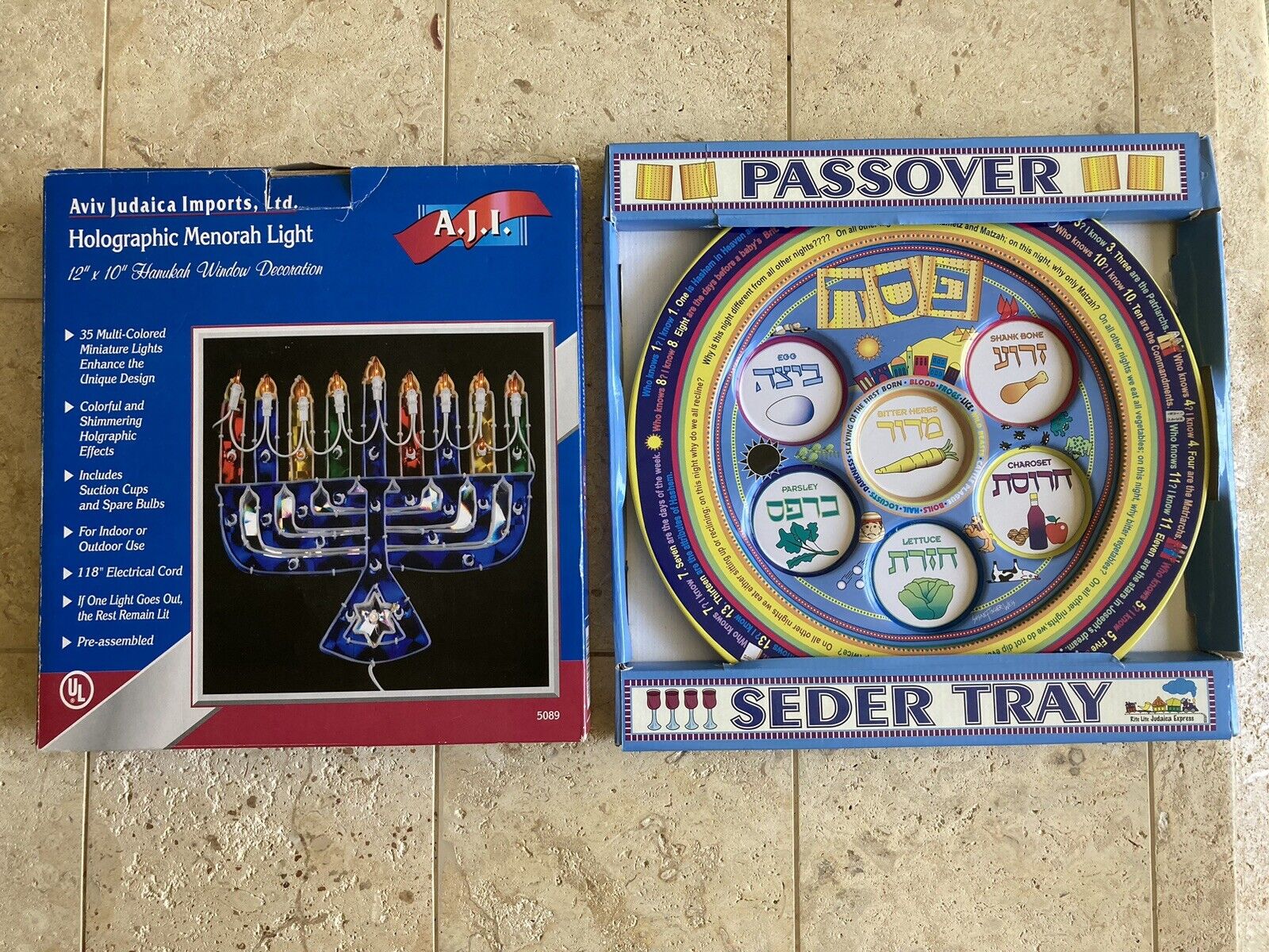 1 Menorah Window LED-Light & 1 Colorful Tin Passover Seder Plate