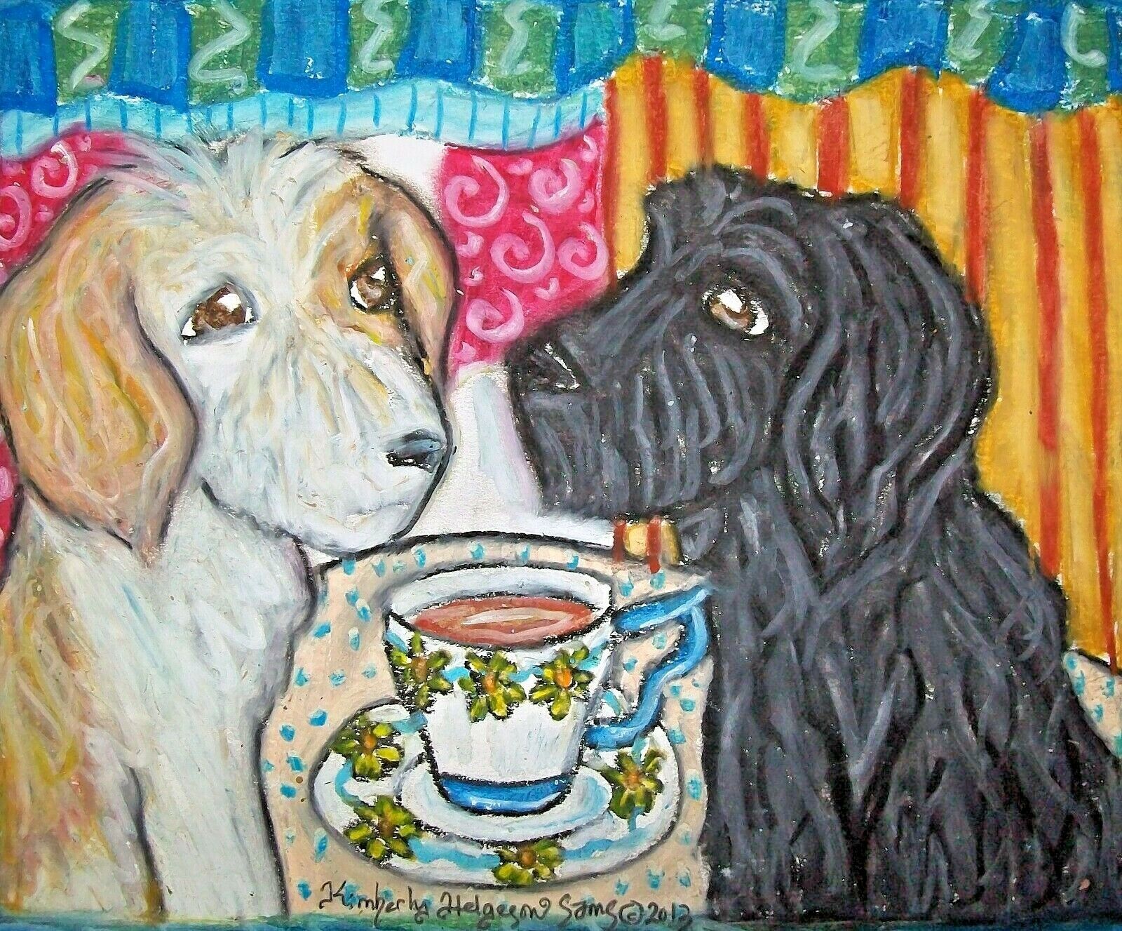  4x6 Art Print Goldendoodle drinking Tea Dog Collectible Kimberly Helgeson Sams