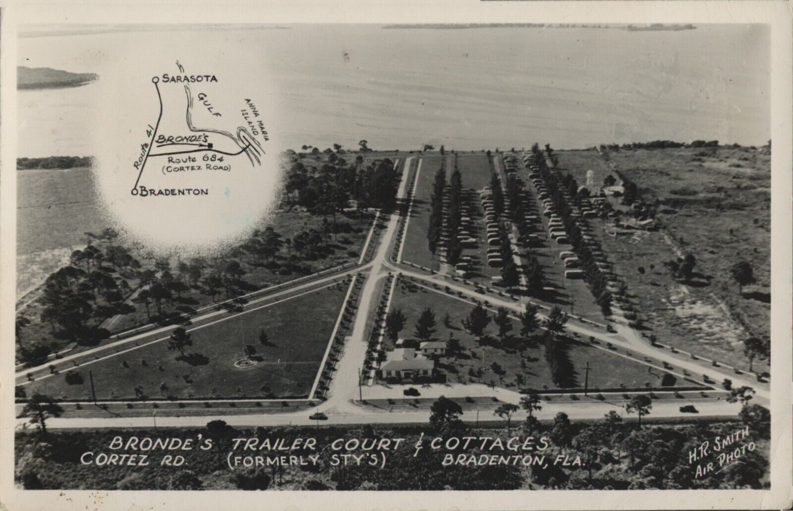 1948 RPPC Postcard Bronde\'s Trailer Court With Insert Map Bradenton Florida