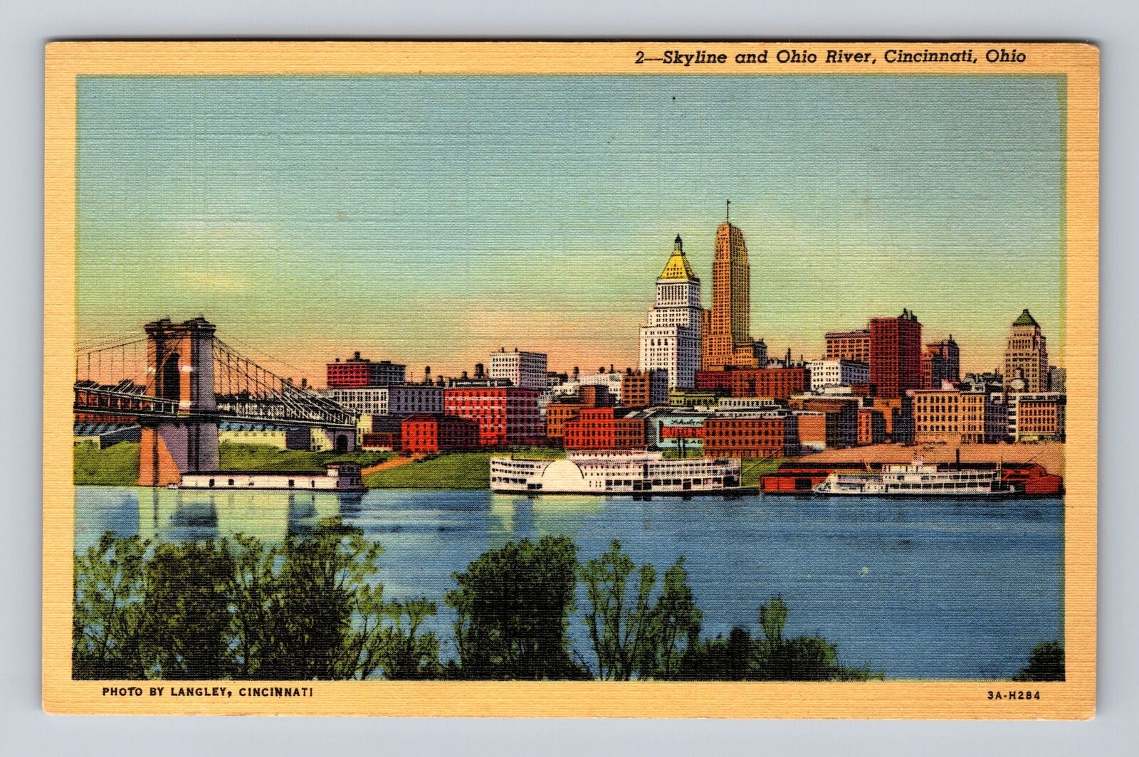 Cincinnati OH-Ohio, Skyline and Ohio River, Antique Souvenir Vintage Postcard