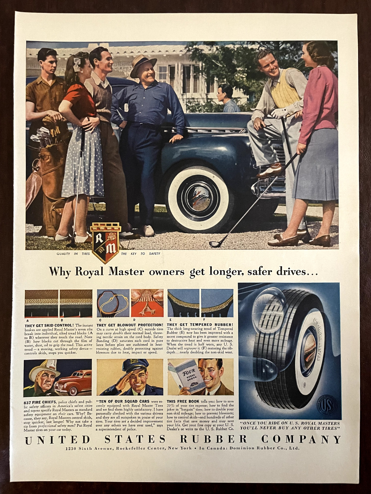 1941 ROYAL MASTERS Vintage Print Ad Rubber Tire Golf Car