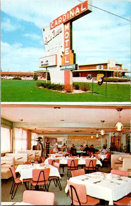  Postcard Raintree Dining Room & Cardinal Motel New Castle IN Indiana      H-173