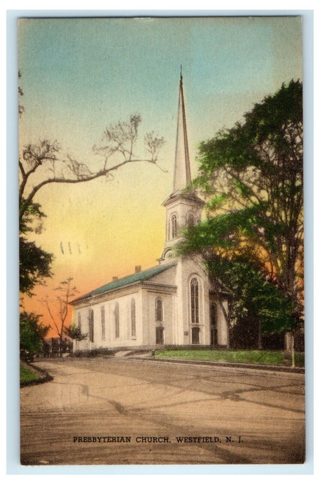 1943 Presbyterian Church Westfield New Jersey NJ Handcolored Vintage Postcard
