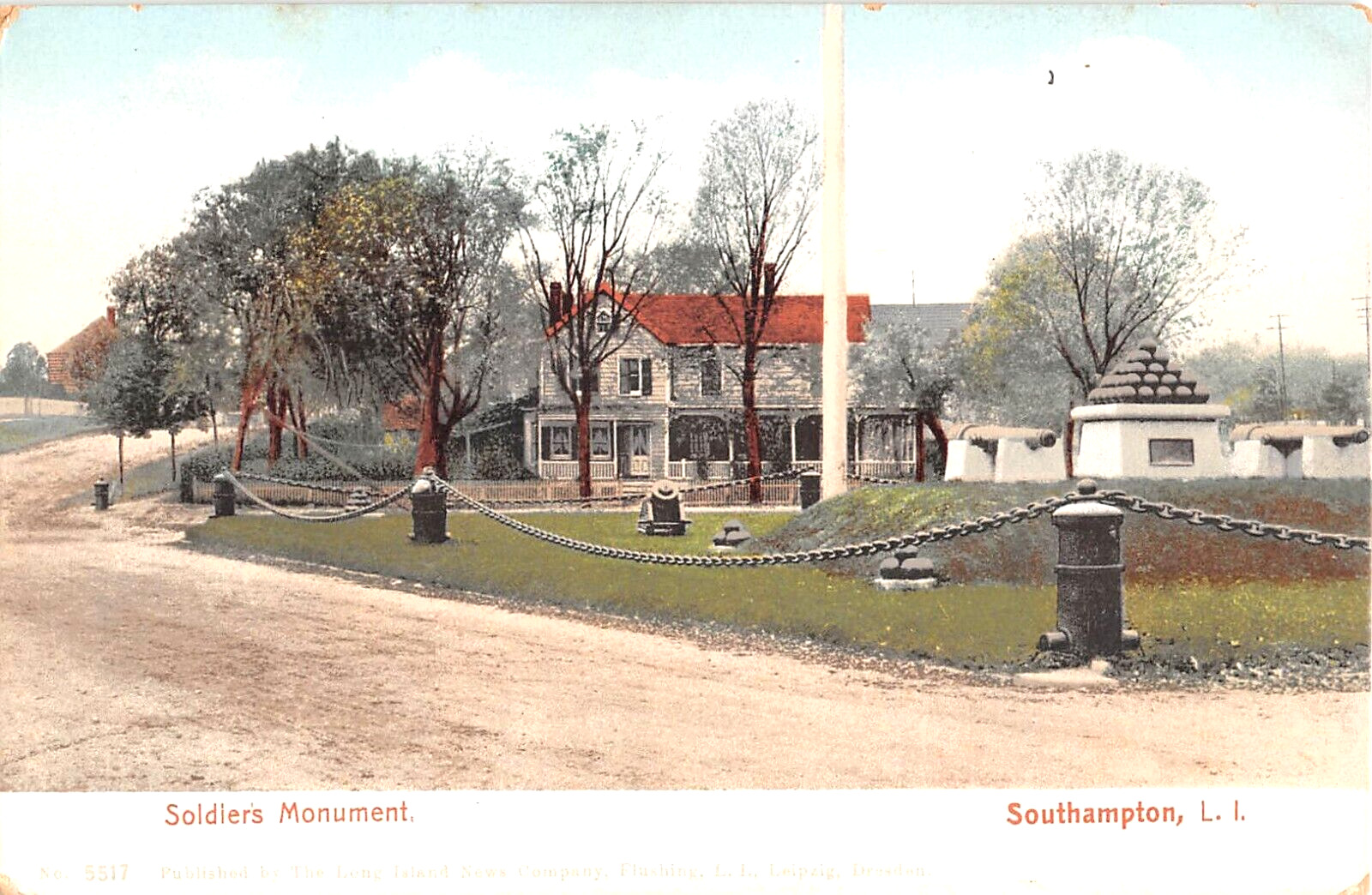 c.1905 Home & Soldier's Monument Southampton LI NY post card