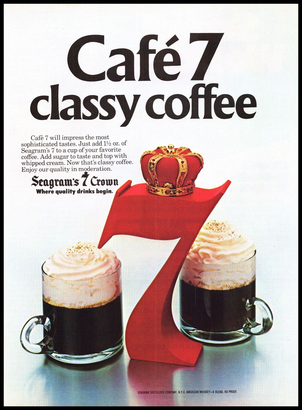 1981 Seagram\'s Seven Crown Whiskey Cafe 7 Vintage Print Ad Coffee Wall Art Photo