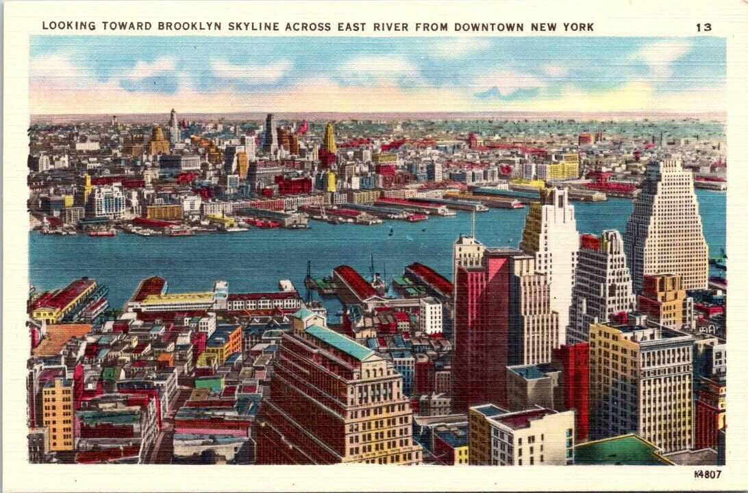 c1940s Brooklyn Skyline From Downtown New York City Vintage Postcard