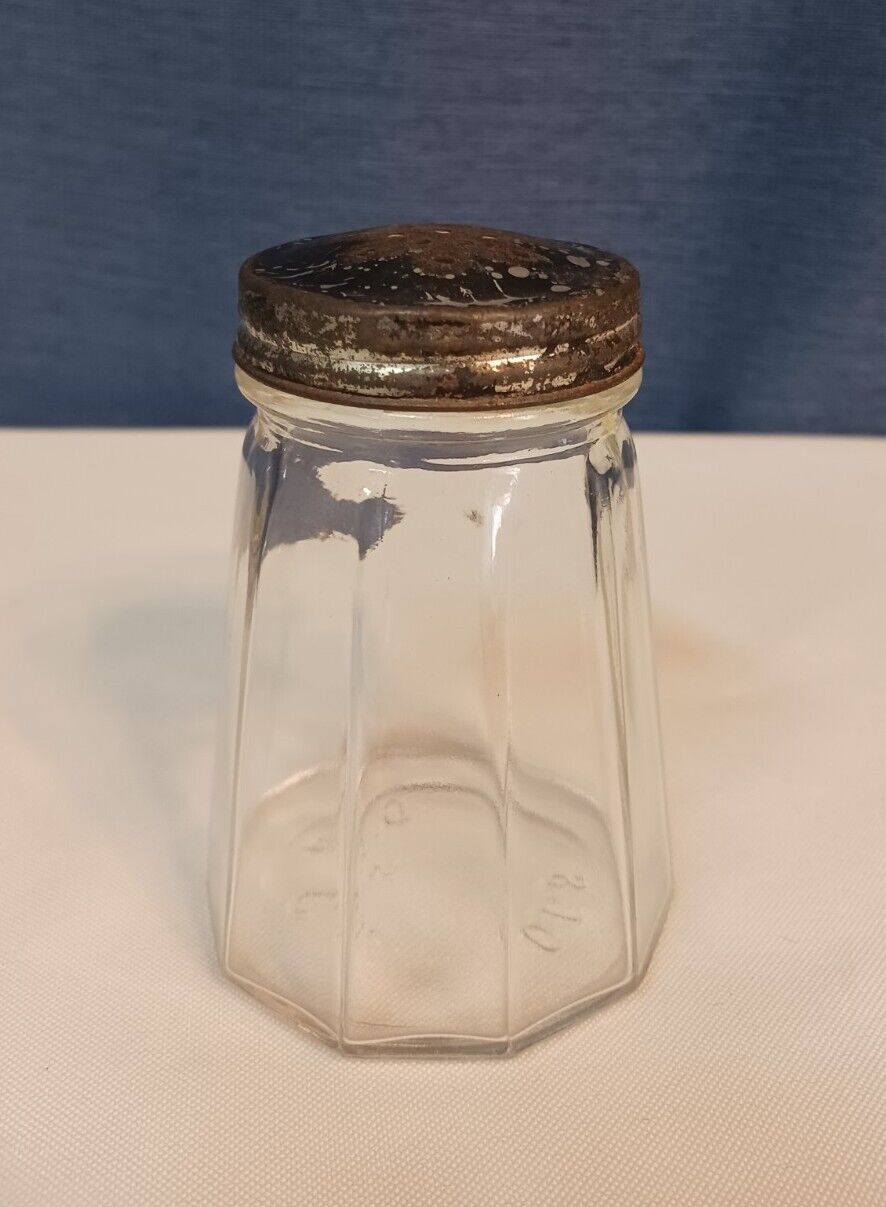  G C Co Ribbed Vintage Glass Sugar Spice Salt Shaker Metal Lid #890