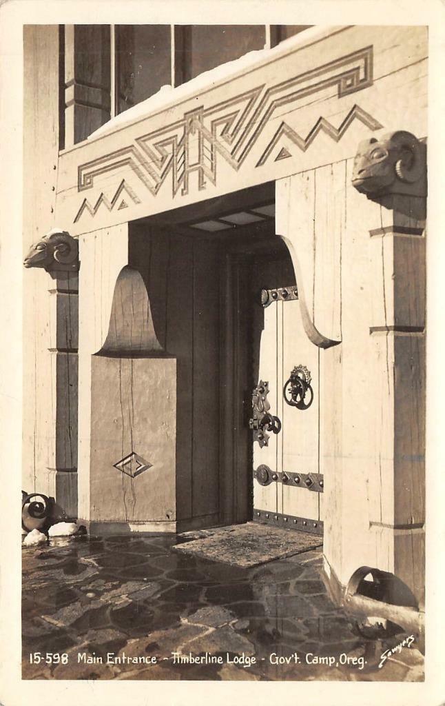 RPPC Main Entrance TIMBERLINE LODGE Gov\'t Camp, OR c1930s Vintage Postcard
