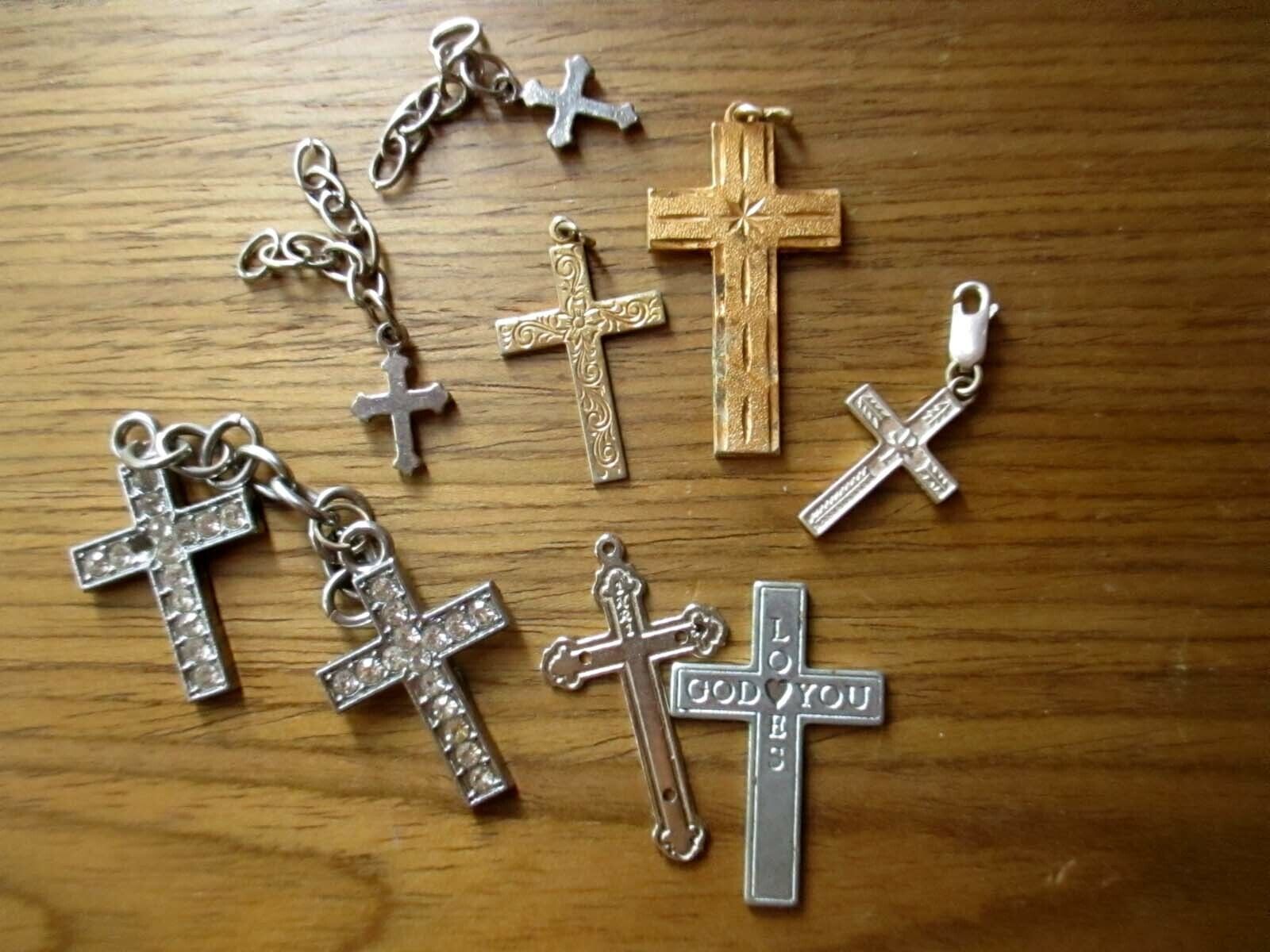 Lot 8 small aluminum Vintage Crucifix Pendants for neckalce making