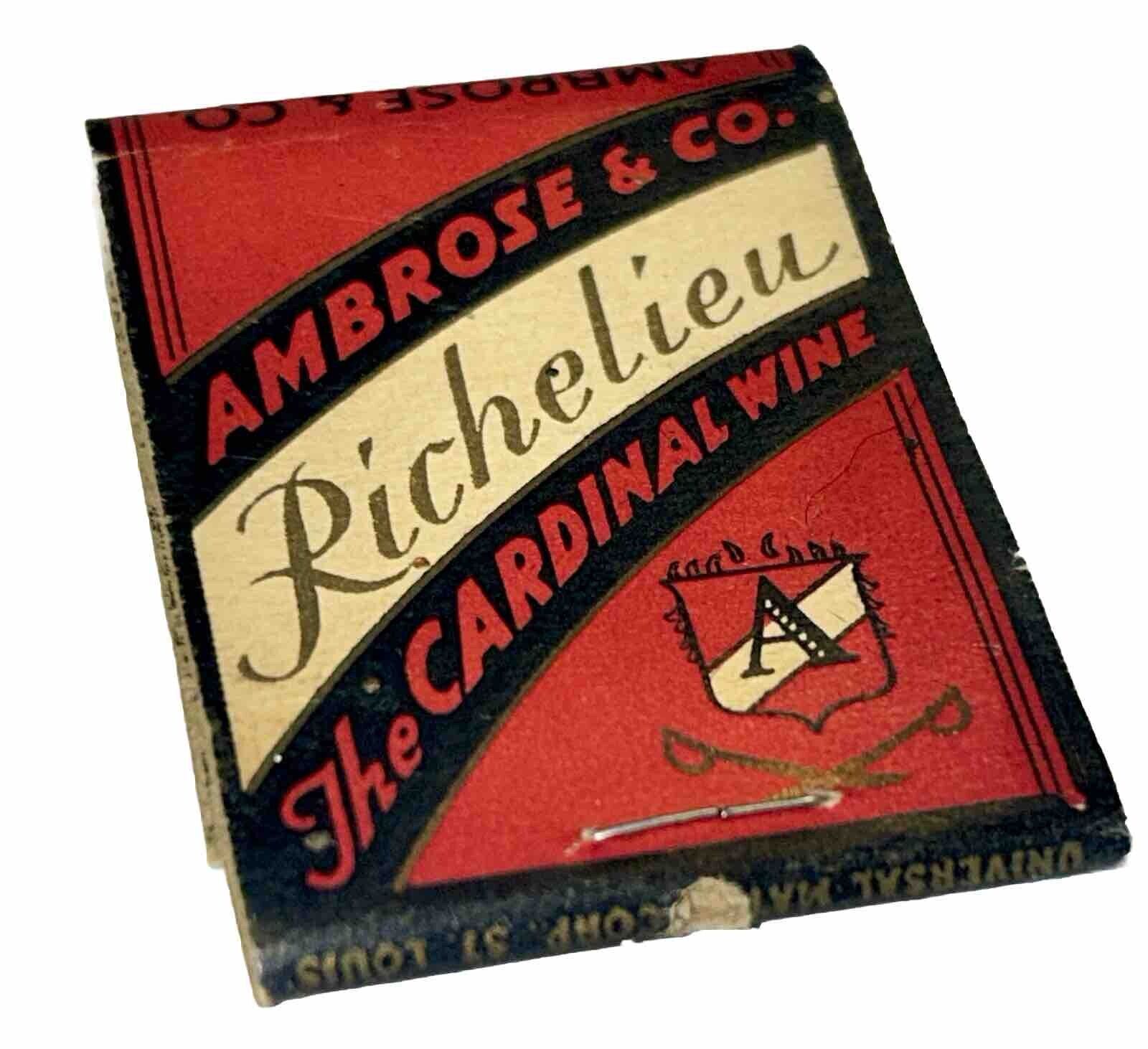 Vtg Denver Colorado Superior Fine Cardinal Wine Richelieu Matchbook 1930s Orig