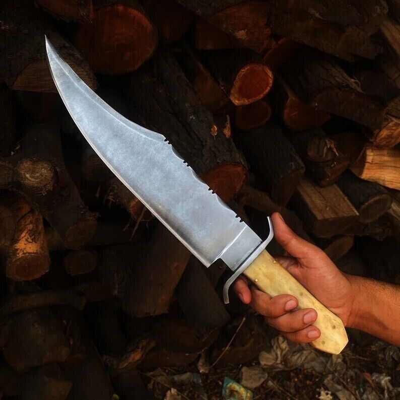 Custom Handmade Carbon Steel Blade Hunting Camping Bowie Knife + Sheath