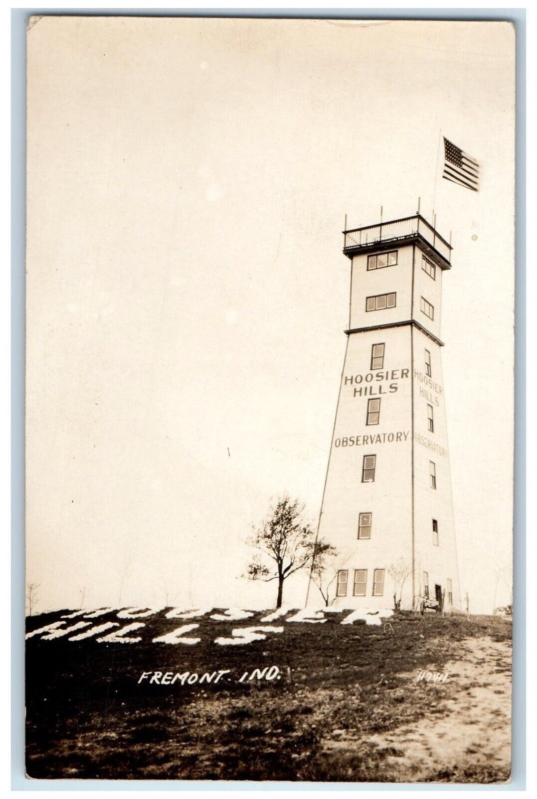 c1910's Hoosier Hills Observatory Tower Fremont IN RPPC Unposted Photo Postcard