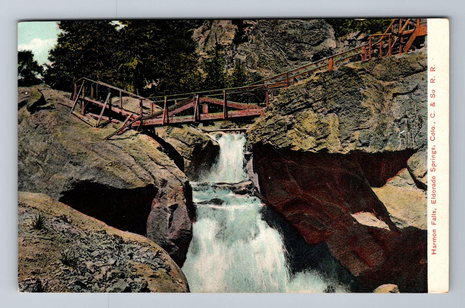 Eldorado Springs CO-Colorado, Harmon Falls, C. & So R.R., Vintage Postcard