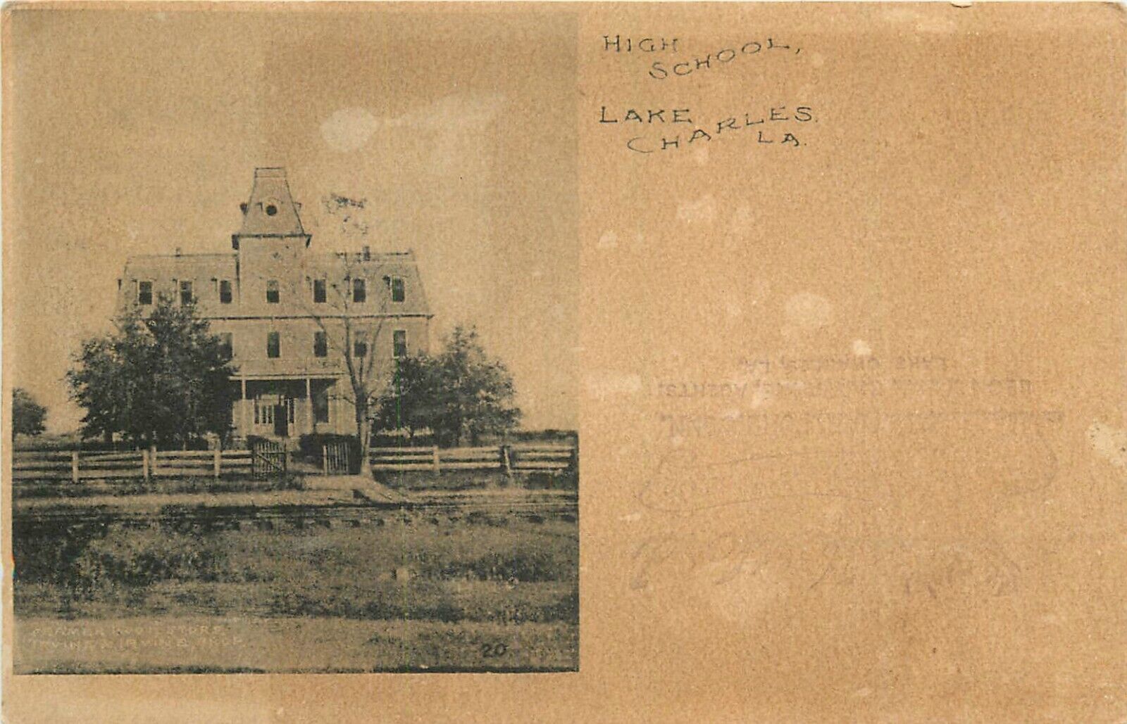 c1905 High School, Lake Charles, Louisiana Postcard
