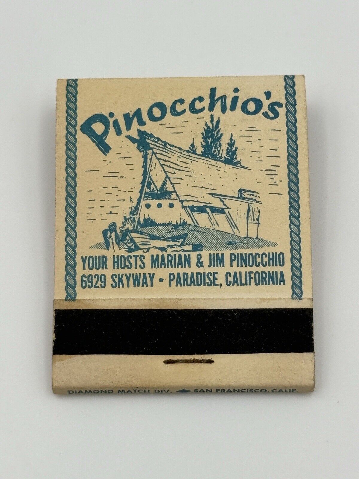 Vintage Matchbook Pinocchio’s Seafoods - Italian Gourmet Foods Paradise Cali
