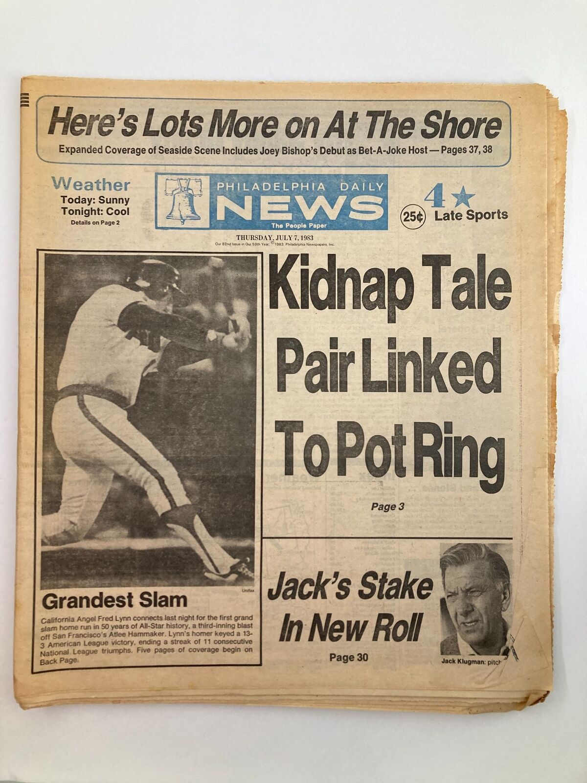 Philadelphia Daily News Tabloid July 7 1983 MLB California Angel Fred Lynn