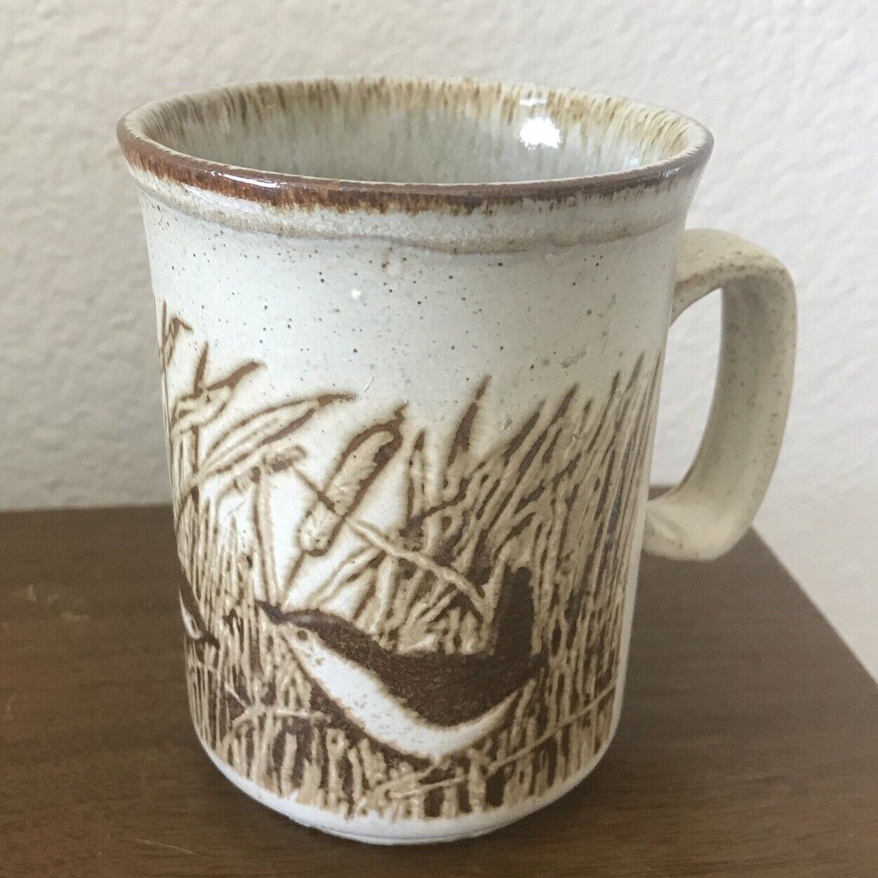 Vintage Dunoon Ceramics Stoneware Coffee Tea Mug Bird Cattails Design Scotland