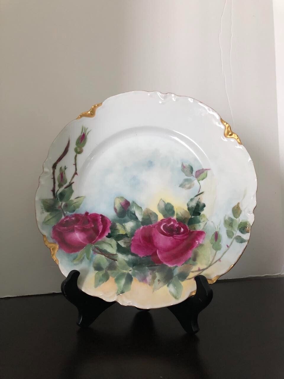 Haviland Limoges Red Roses Plate, Hand Painted, Scalloped Rim