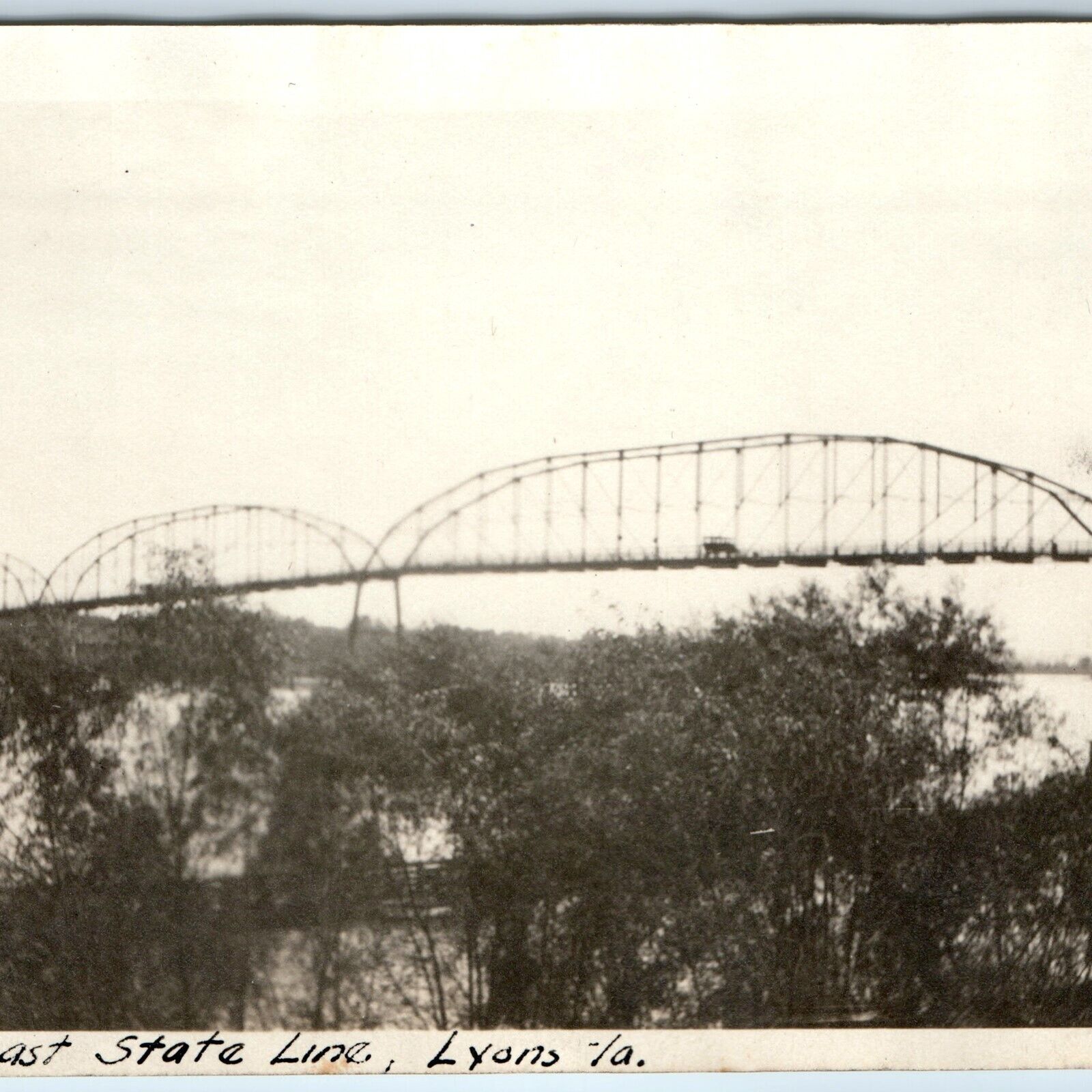 c1910s Lyons, Iowa Bridge over Mississippi Real Photo IA Car Ford Model A A154