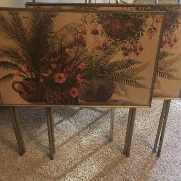 x2 Mid-Century Modern TV Trays, signed by artist NEL CARY. Authentic vintage.