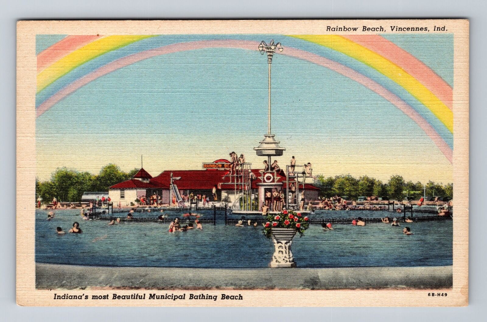 Vincennes IN-Indiana, Rainbow Beach, Municipal Bathing Beach, Vintage Postcard