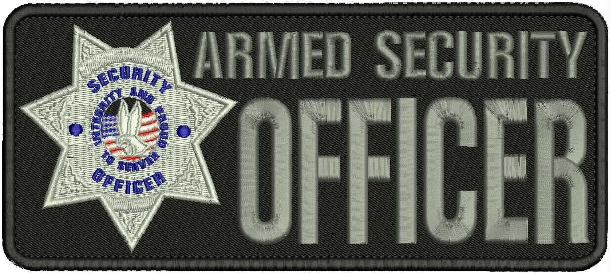 ARMED SECURITY Officer embroidery patches 5X11 hook on back greybadge