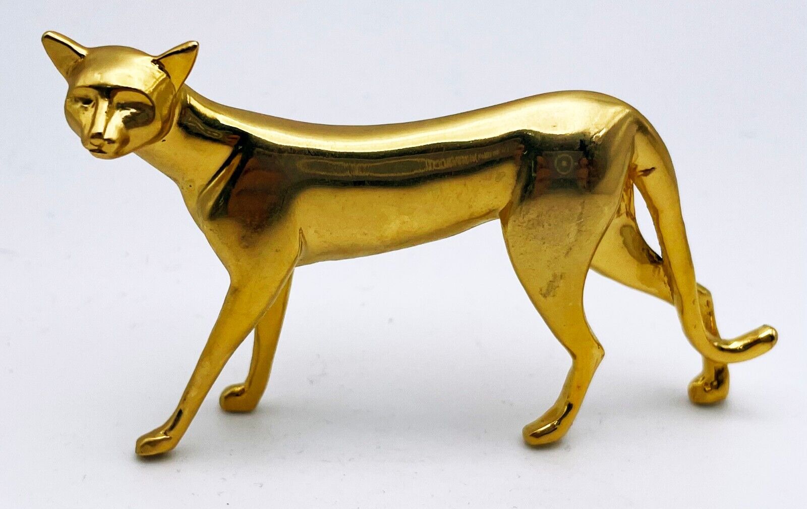 VTG Franklin Mint Curio Cabinet Cats Gold Tone Brass Cat Art Deco Figurine 1986