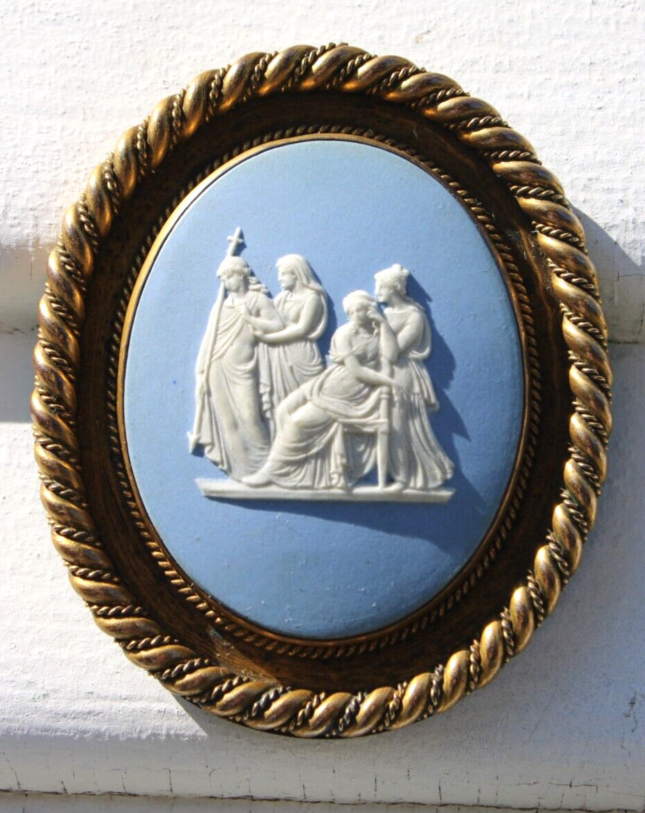 Antique Wedgwood Blue Jasperware Neoclassic Brass Oval 3.5\