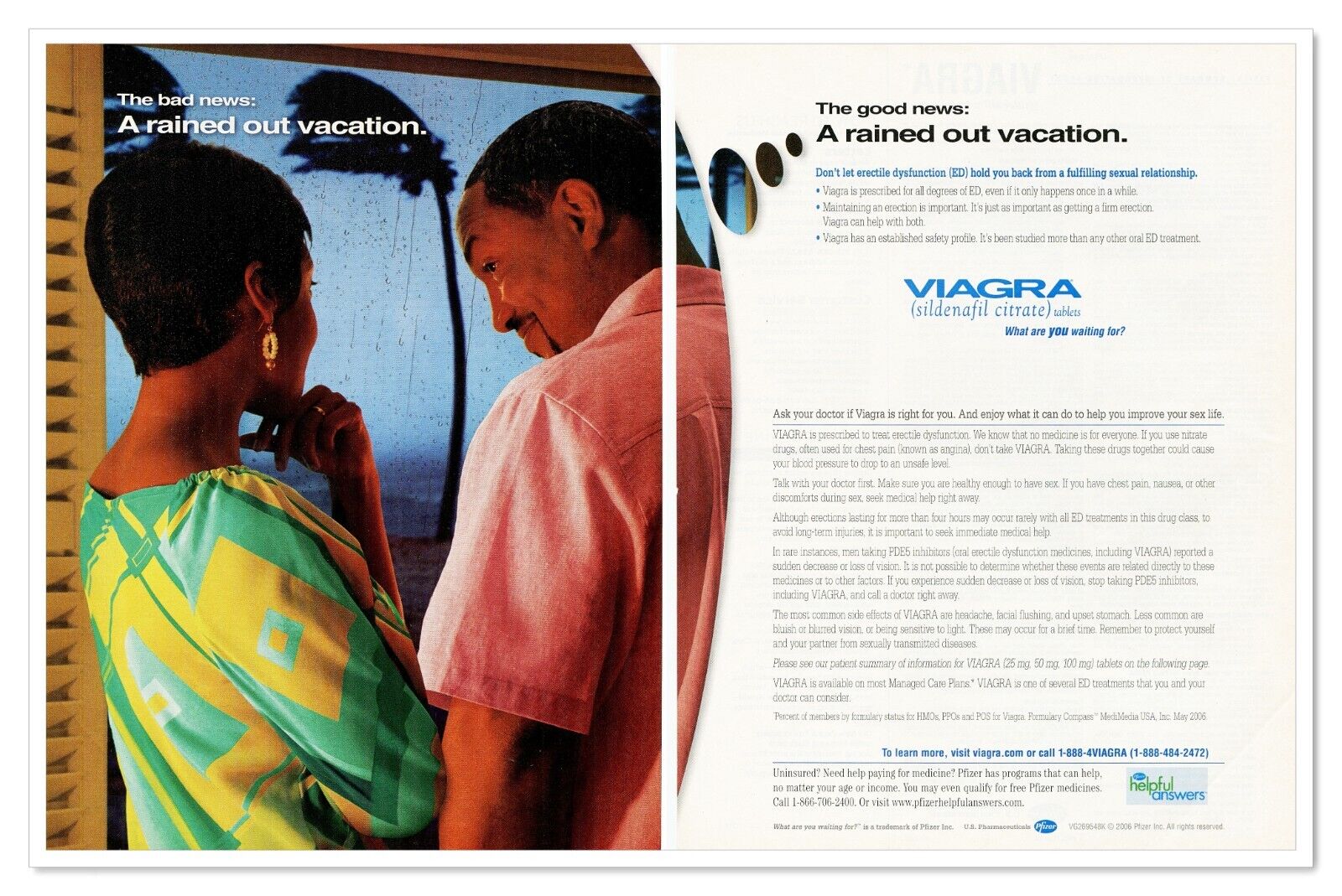 Viagra Rained Out Vacation Pfizer Pharmaceuticals 2006 2-Page Print Magazine Ad