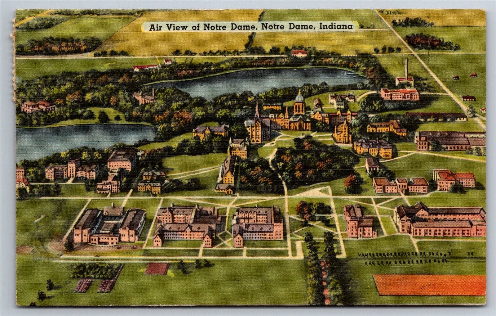 Air View Of Notre Dame University Campus IN C1943 Linen Postcard U5