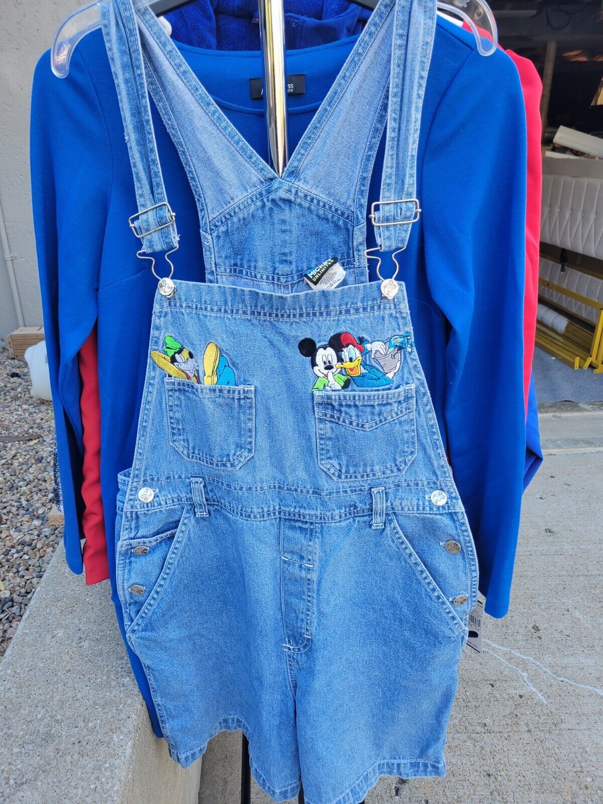 Vintage 90s Disney Mickey Unlimited Denim Bib Shortalls, Size M