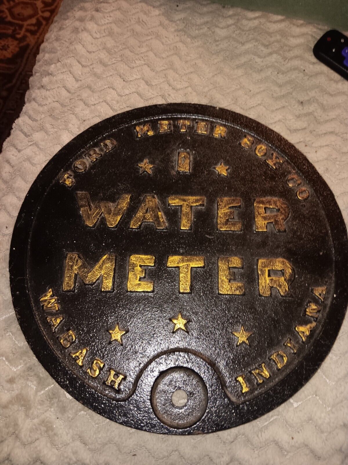 ANTIQUE CAST IRON ADVERTISING WATER METER COVER~FORD METER BOX CO~WABASH, IN