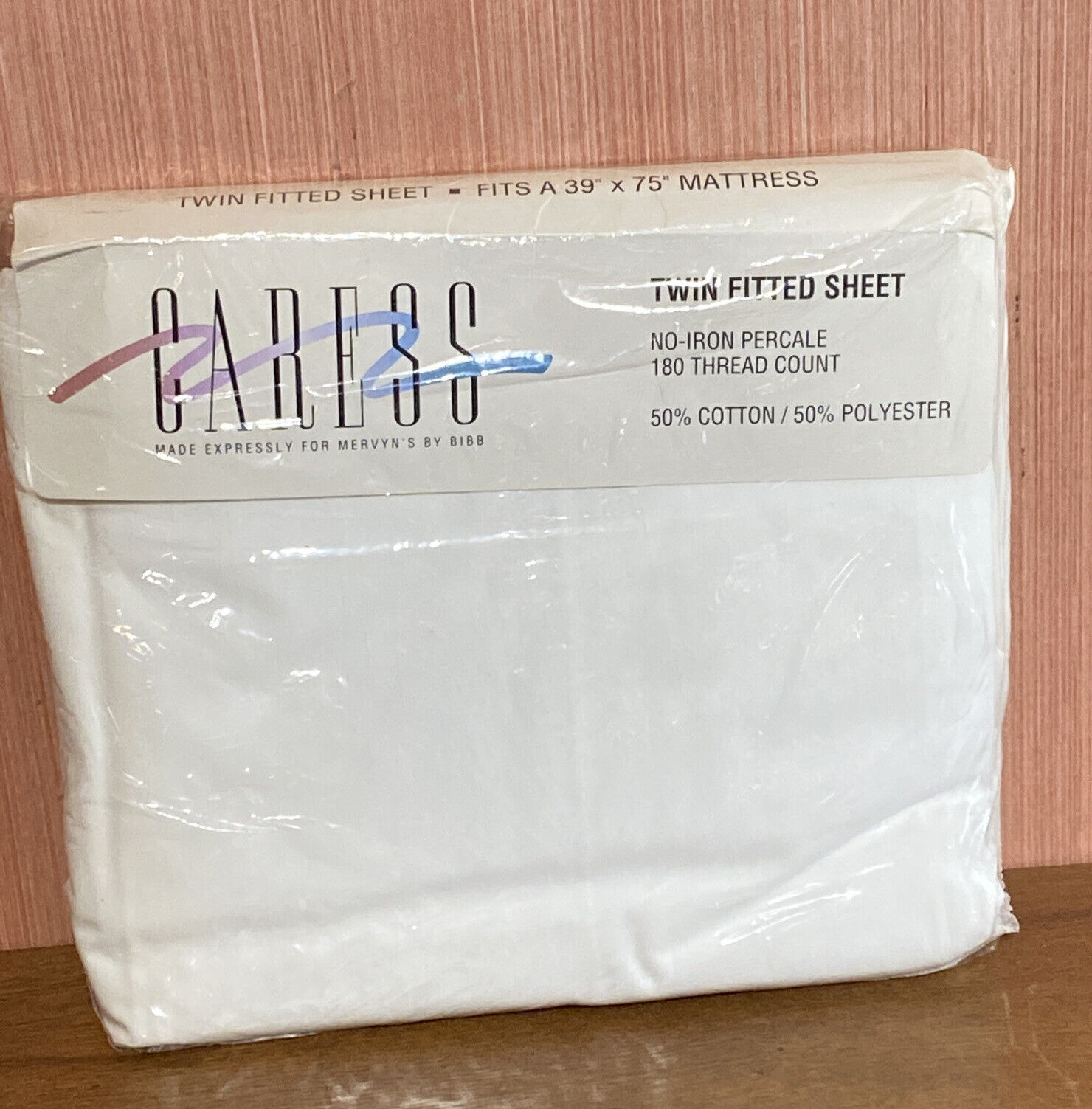 New Vintage 1992 Caress Twin No Iron Percale Fitted Sheet White