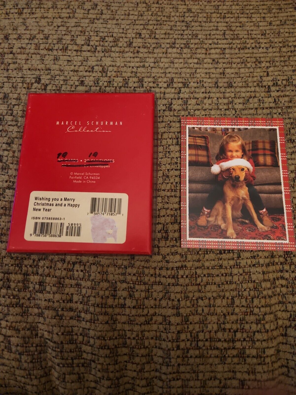 2 PKGS CHRISTMAS CARDS Marcel Schurman - 19 & 20 Cards, Girl & Dog In Santa Hat