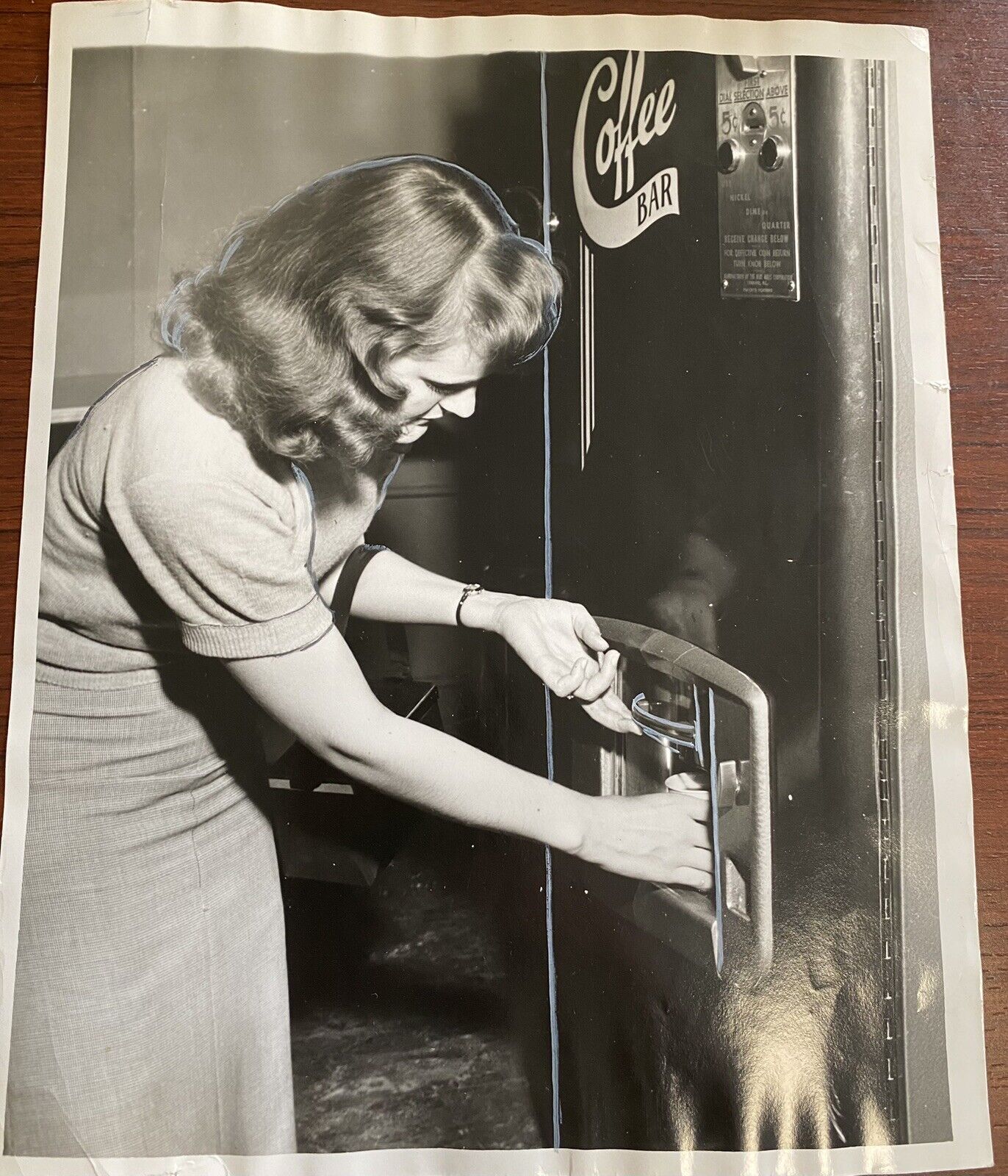 Vintage photo Vending Machine Coffee Bar 1951