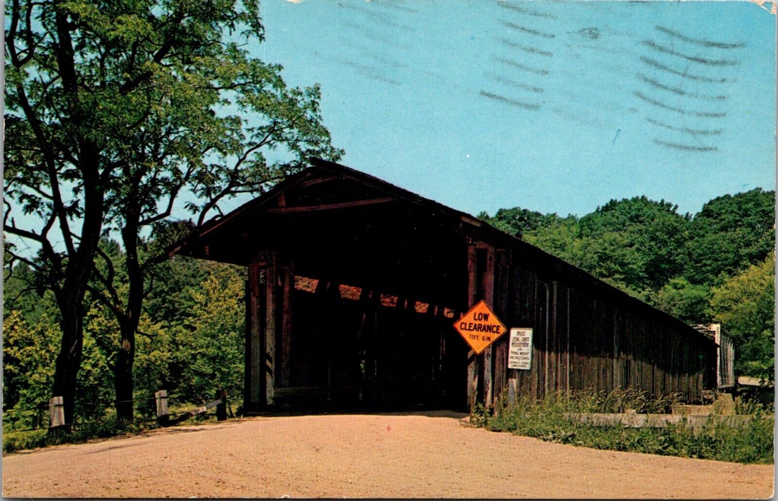 Postcard Harpersfield Ohio Covered Bridge Grand River Vintage Posted 1964