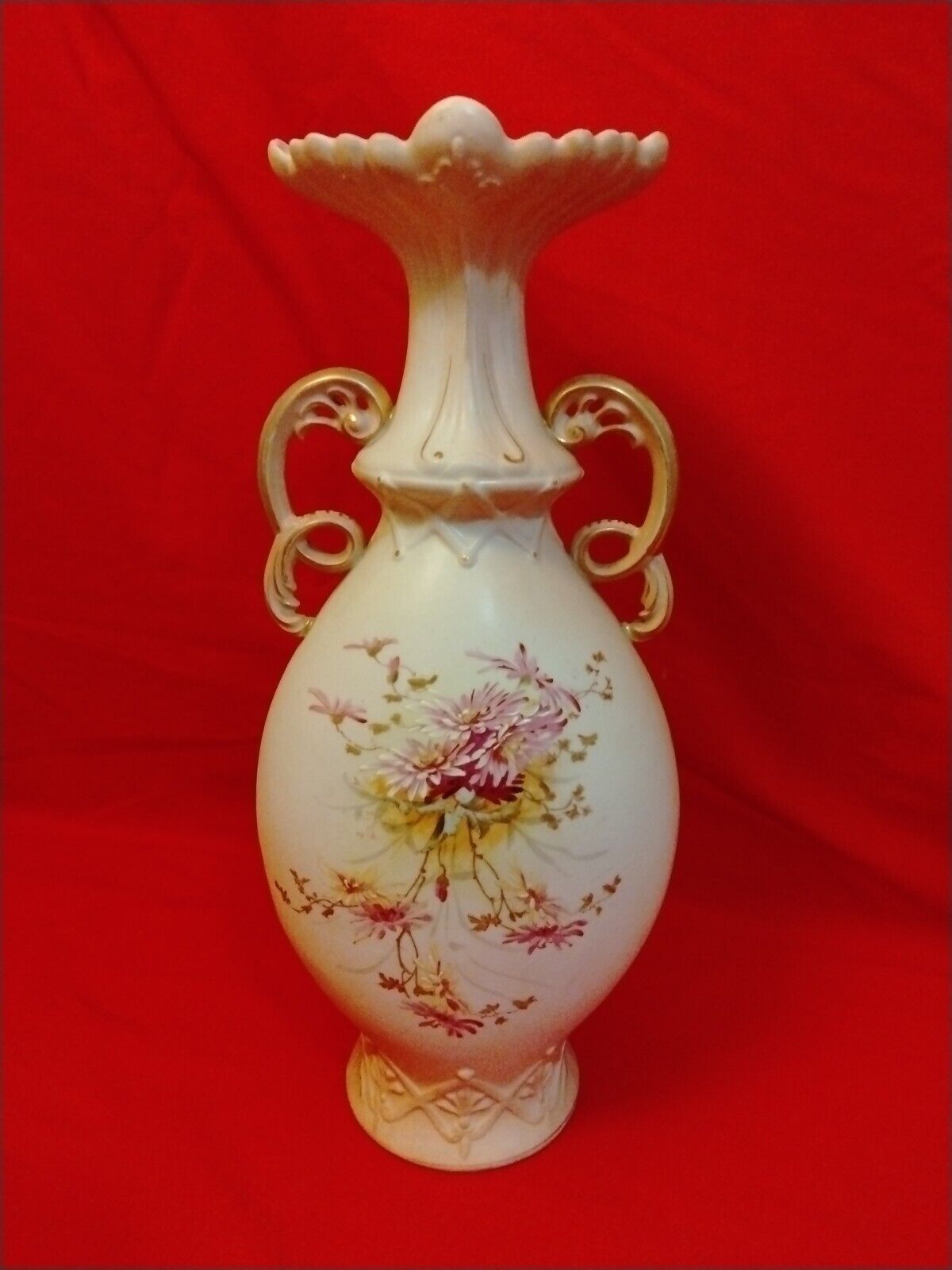 Antique Robert Hanke RH Austria Hand painted Porcelain 2 Handled Floral 14\