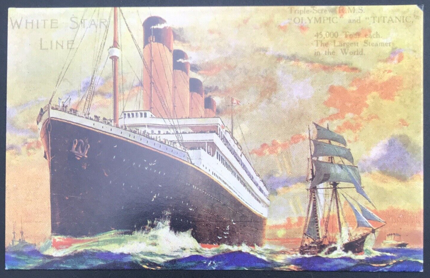 White Star Line Titanic Olympic Reproduction Reprint Postcard