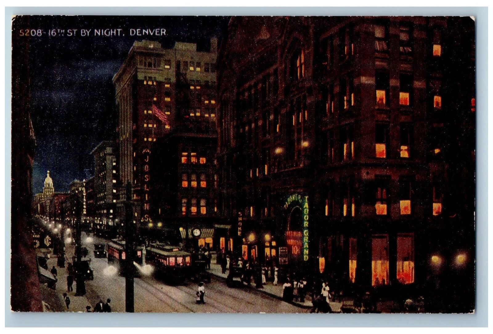 Denver Colorado Postcard 16th Street By Night Business Section c1910\'s Vintage
