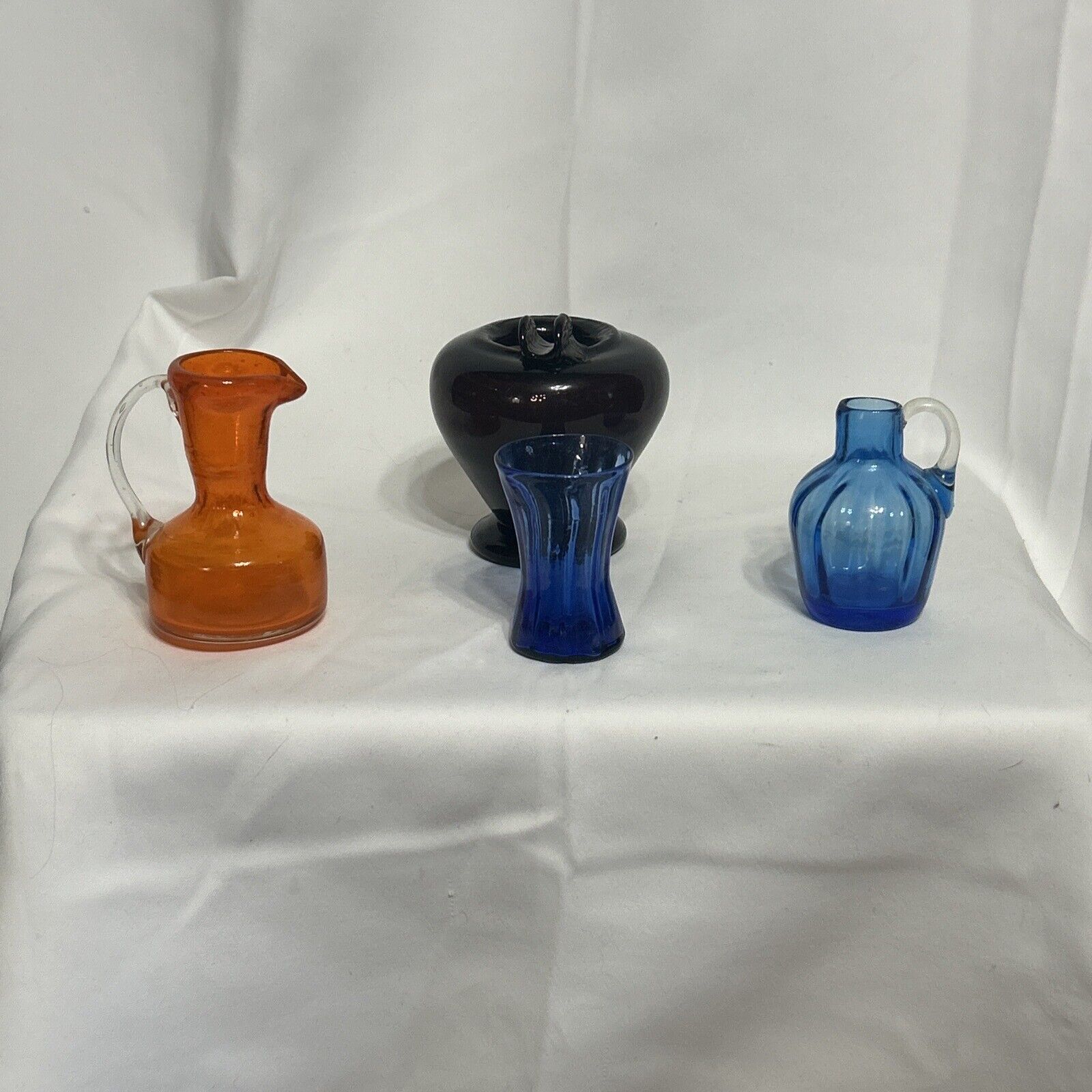 Vintage Blown Glass Pc Lot 2 blue 1 orange 1 Dark purple vintage