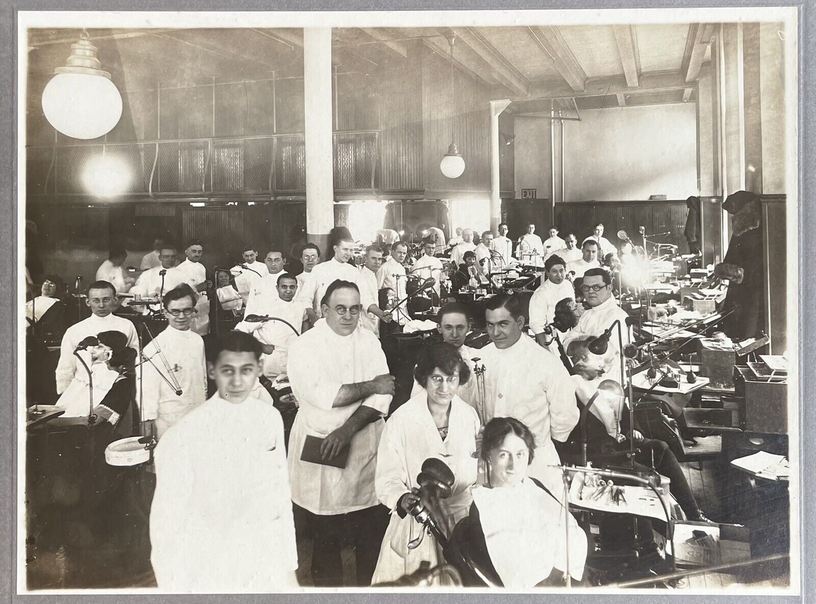 Large Antique Mounted Photo Of Dental School, Early 1900s Dentist