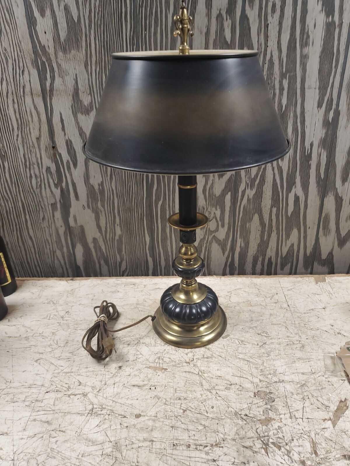 Charles X Austrian Style MCM Table Lamp Cast Black Brass And Steel Column Fluer 