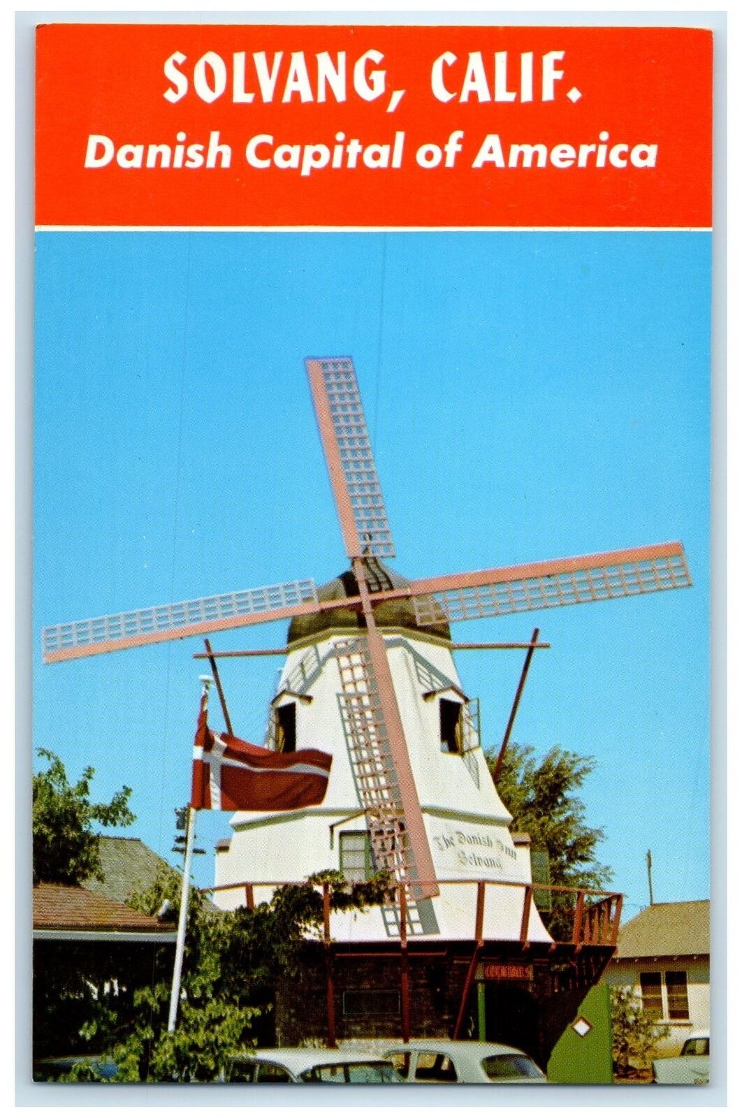 c1960's This Quaint Windmill Flag Scene Solvang California CA Unposted Postcard